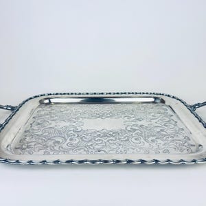 Vintage/Antique Ornate Scroll Silver Handled Tray - 'Primerose Plate'