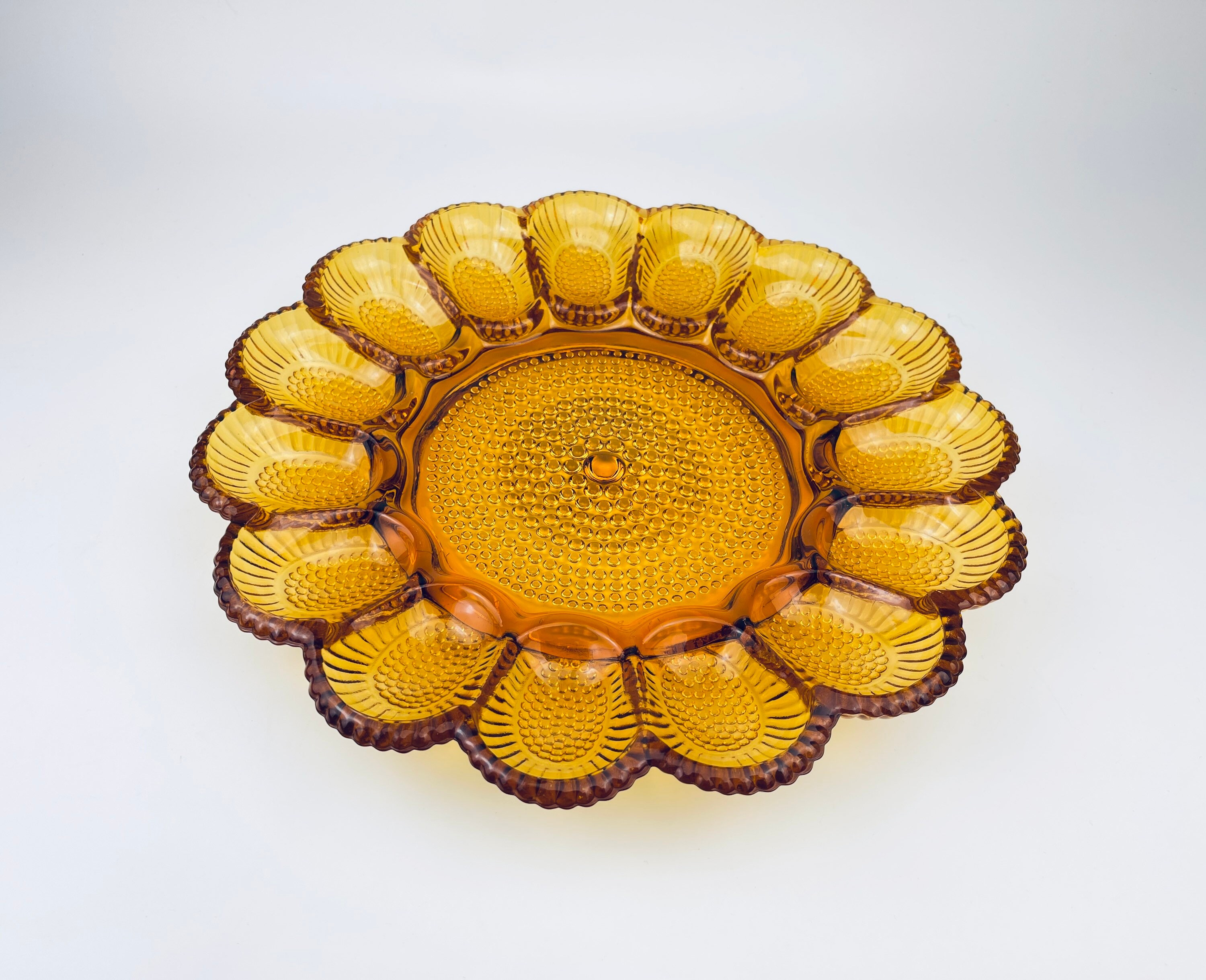 Vintage Amber Glass Egg Plate Sunflower Shaped Indiana Glass Etsy
