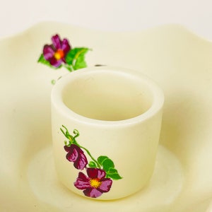 Vintage 1970s Ruffled White Ceramic Candlestick Holder - Floral Motif