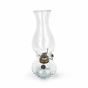 Vintage 1980s Clear Glass Hobnail Oil Lamp Brass Hurricane Accent Lighting