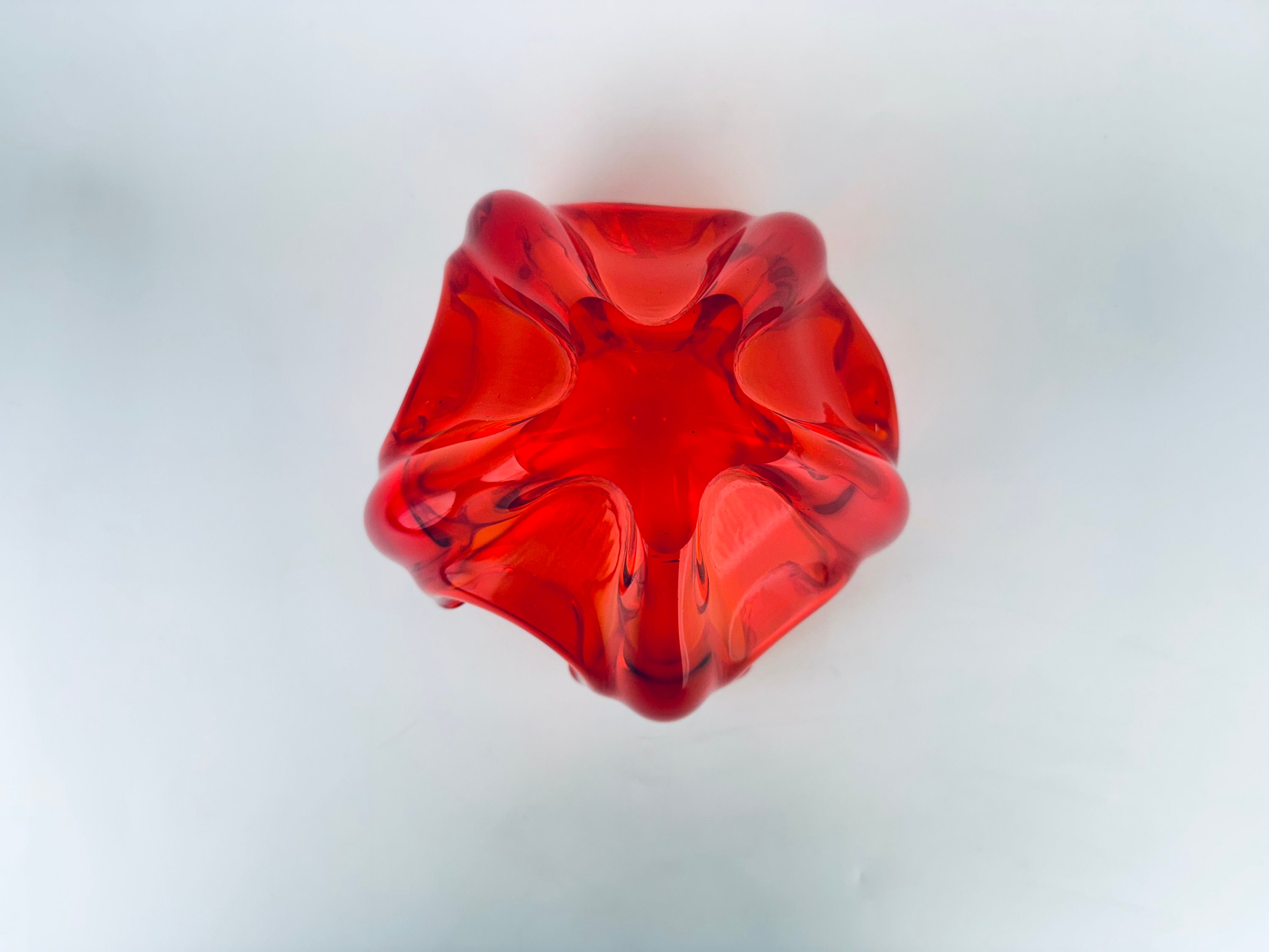 ヴィンテージ アンバービナ レッド/オレンジ アートガラス 装飾ボウル