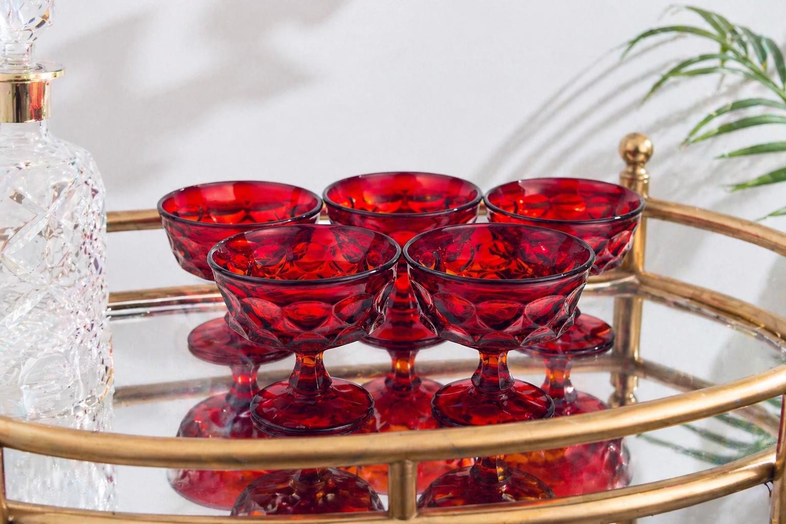 Vintage Ruby Red Heavy Pressed Glass Dessert/champagne Glassware