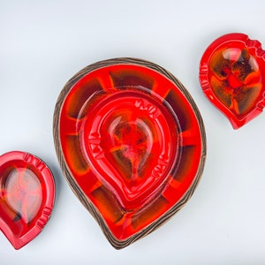 Vintage USA Pottery Tear Drop Red Drip Glazed Ashtrays - Made In USA - Sold Individually