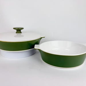 Vintage Corning Ware Avocado Green & White Ceramic Buffet Server Casserole Dish - Made in Canada - Each Sold Separately