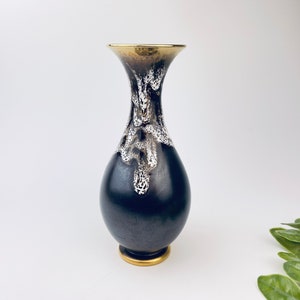 Vintage &#39;Lava&#39; Brown + Gold Drip Glaze Bud Vase - Made in Germany