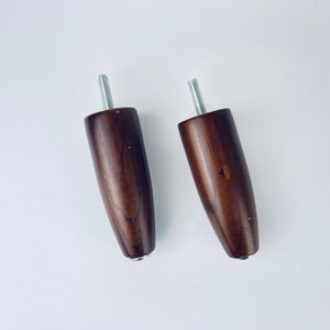 Vintage MCM Wood + Silver Metal Tapered Replacement Legs (4&quot;) - Set of Two (2)
