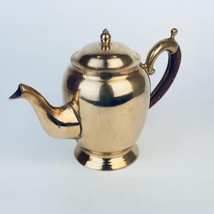 Vintage Solid Brass + Wood Handle Teapot Kettle