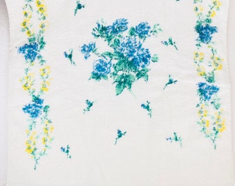 Vintage Blue Floral Bath Fringe Towel - Cotton/Polyester Blend - Made In Canada