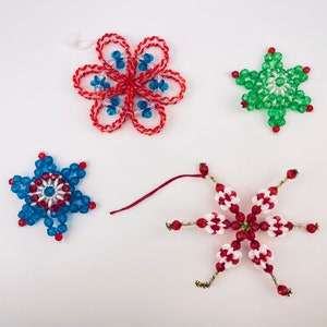 Vintage Handmade Beaded Christmas Ornaments - Snowflakes - Set Of Four (4)