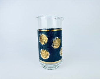 Vintage 'Cera' Black + 22 KT Gold American Coin Design Glass Barware Cocktail Decanter - Designed By Bob Wallack