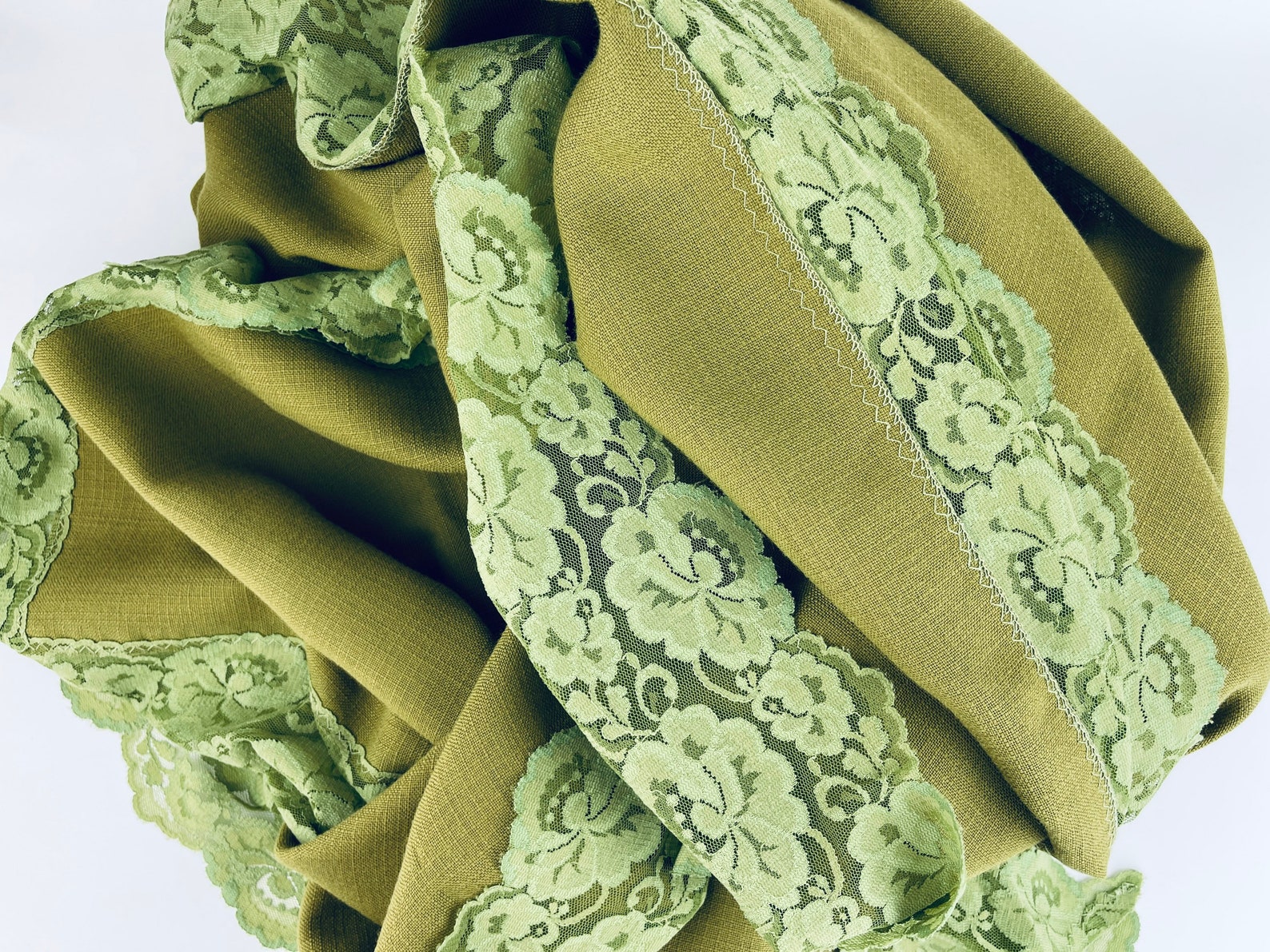 Vintage Rectangular Olive Green Table Cloth Floral Fringe Etsy