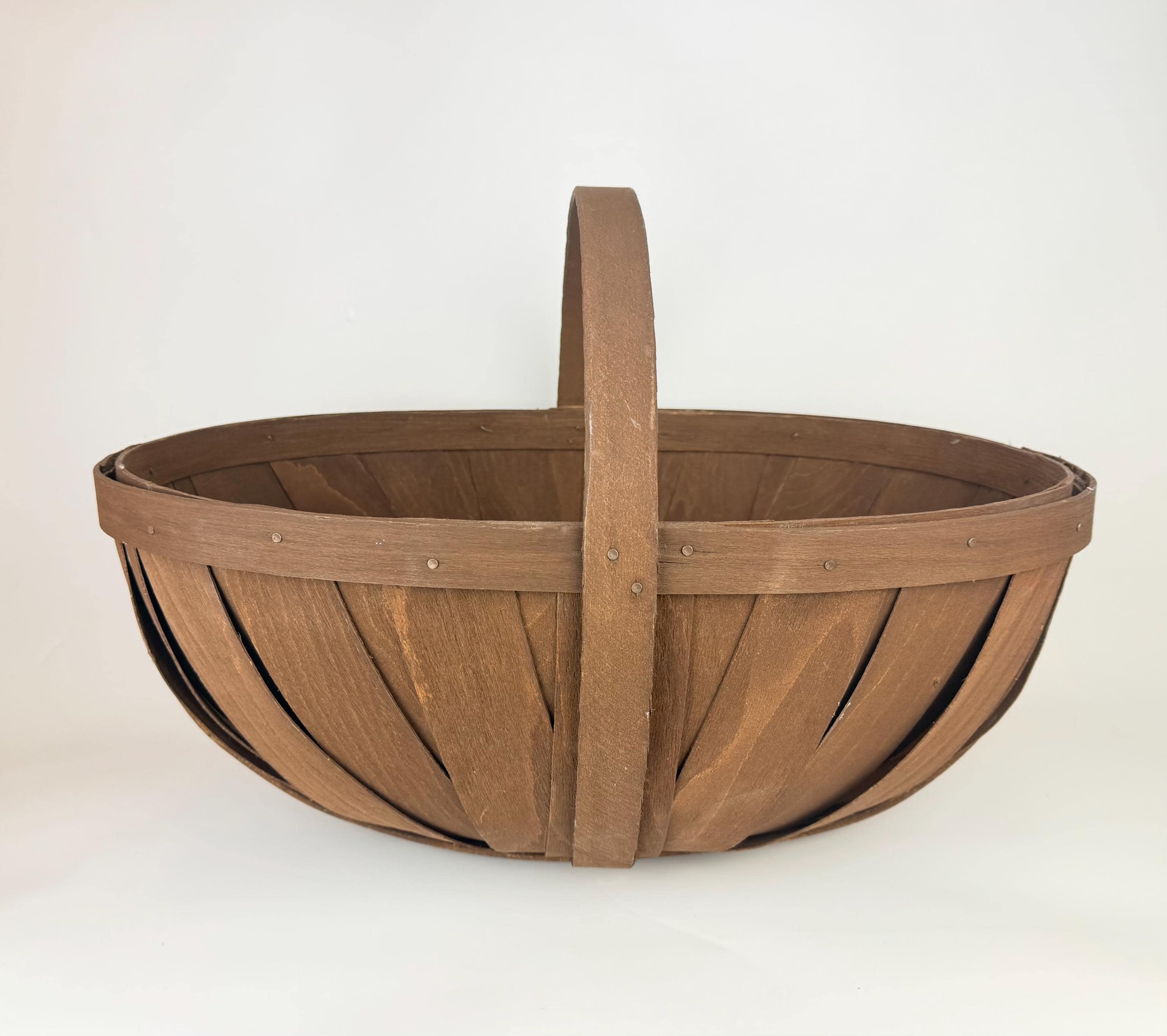 Vintage 1970s Split Oak Gathering Basket Ontario Canada - Rustic