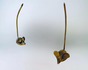 Vintage Crooked Tail Small Brass Mouse - Ring/Jewelry/Receipt Holder - Made In Korea - Attractive Aged Metal Patina - Sold Separately