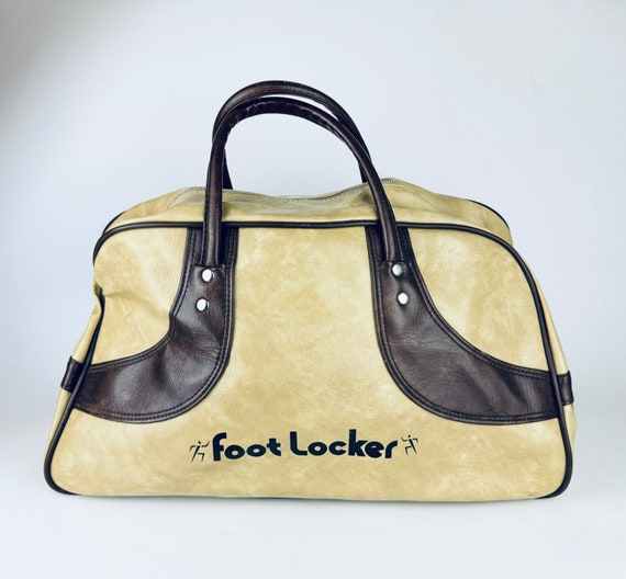 Vintage foot Locker Beige Brown Faux Leather Duffle gym Bag With Handles Etsy