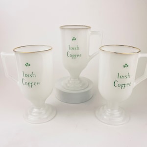 Vintage Milk Glass Irish Coffee Pedestal Mugs - Set of Three (3)