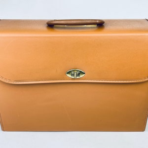 Porte-documents marron clair vintage des années 1980 - Fabriqué au Canada - Sac pour ordinateur portable en vinyle avec poignée