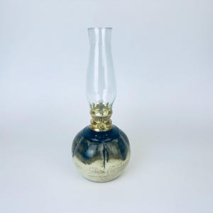 Vintage Small Round Stoneware Hurricane Chamber Oil Lamp - Made In Canada