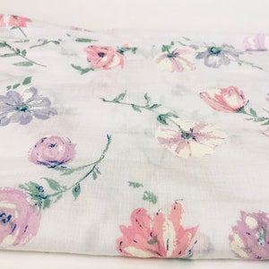 Vintage/Retro &#39;Double&#39; Sized Flat Sheet - Pink + Purple Floral Pattern - 50/50 Cotton + Polyester - Made in Canada