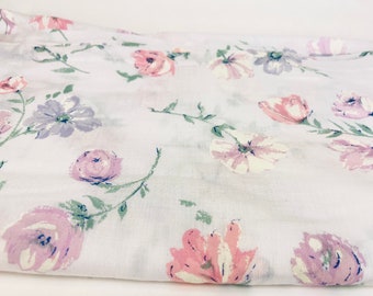Sábana encimera vintage/retro tamaño "doble" - Estampado floral rosa y morado - 50/50 algodón + poliéster - Fabricada en Canadá
