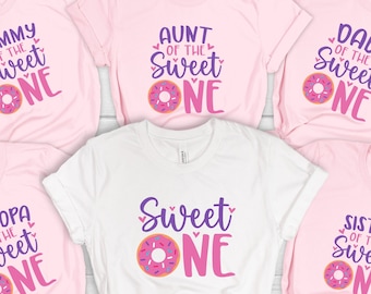 Family matching sweet one donut girl birthday shirts, sweet one birthday, donut grow up, 1st birthday party, first birthday girl outfit