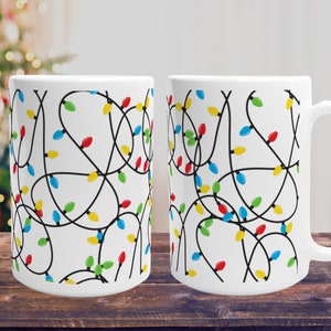 Tazza da caffè con luci di Natale / Idea regalo Noel / Tazza di Natale festiva / Divertente tazza di Natale / Tazza con luci di Natale aggrovigliate / Tazza con luci divertenti