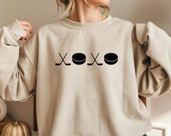 XOXO Hockey Valentine Sweatshirt, Valentine Hockey Sweater, Hockey Mom, Hockey Lover Gift, Hockey Girlfriend, Hockey Wife, XOXO Sweatshirt