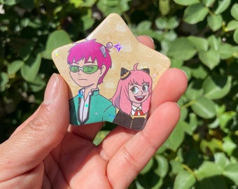 Pink Hair Psychic Sibling Star Button