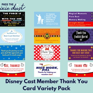 Juego de 12 tarjetas de agradecimiento para miembros del elenco de Disney, paquete variado