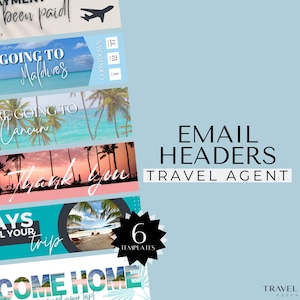 Travel Agent Email Header Banners, Email Headers, Travel Agent Templates, Canva Templates, Travel Agency Email Marketing, Travel Newsletters