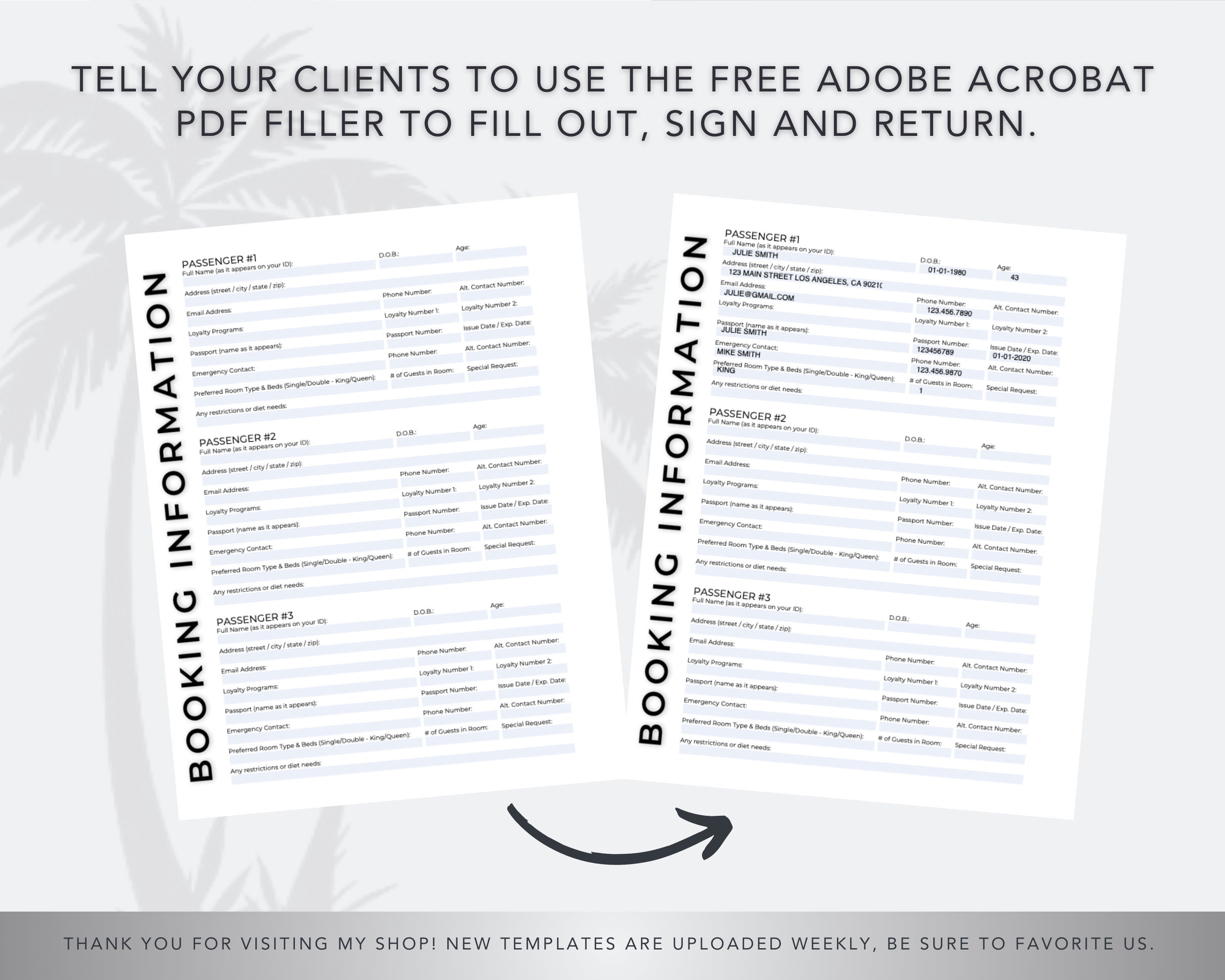 Travel Agent Booking Client Form Travel Agent Forms Canva Etsy