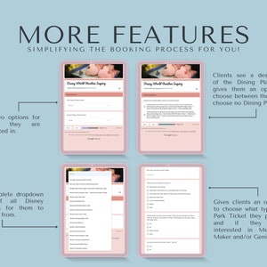 May include: A screenshot of a website showing a form with multiple options for booking a Disney World vacation. The form includes options for choosing a resort, dining plan, park ticket, and Memory Maker or Genie+.