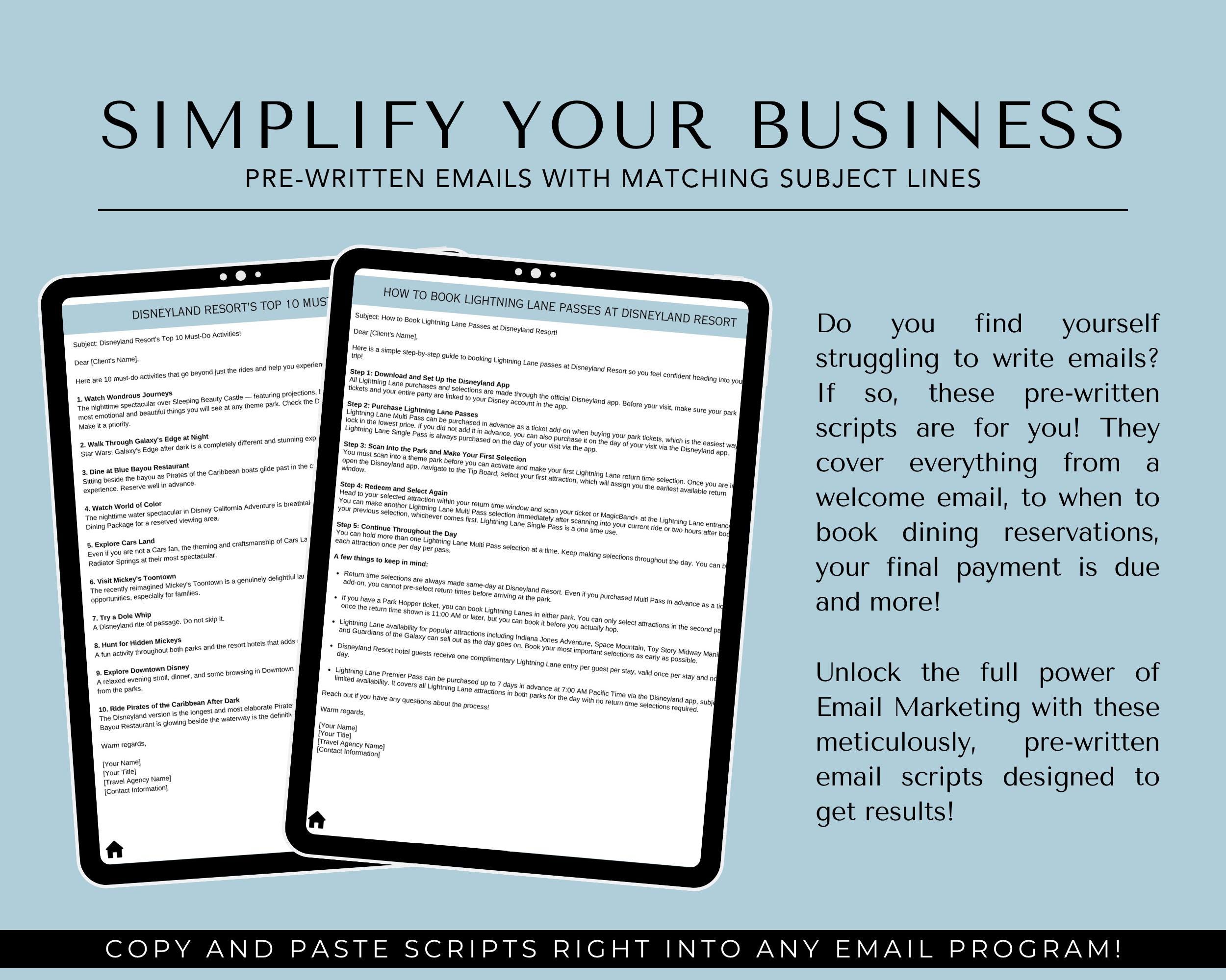 DLR Email Scripts for Travel Agents, DL Travel Agency Templates, Email ...