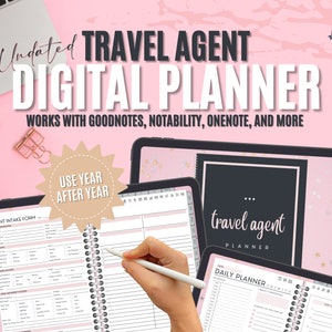 Travel Agent Digital Planner Pink, Undated Planner, Travel Agent Organizer