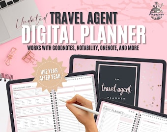 Travel Agent Digital Planner Pink, Undated Planner, Travel Agent Organizer