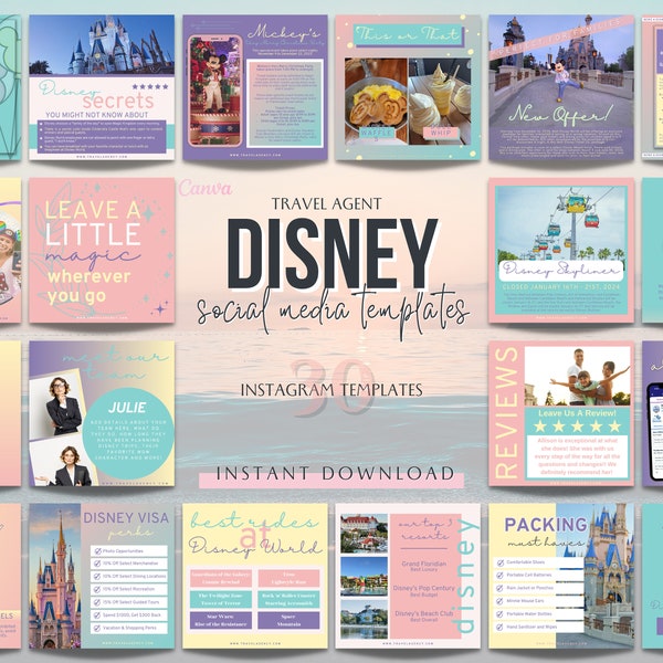 WDW Travel Agent Social Media Templates Pastel November, Travel Agent Instagram Flyers, Travel Facebook Templates, Theme Park Flyers