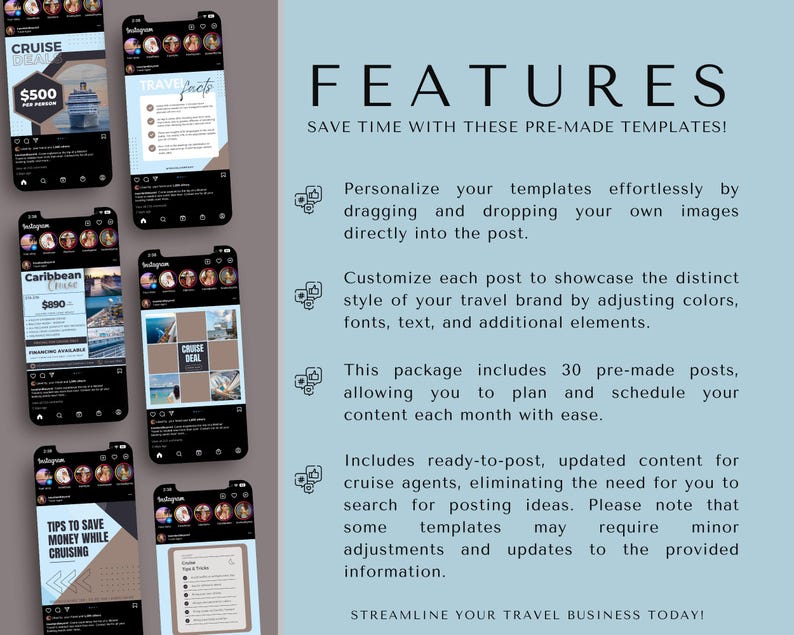Social Media Templates, Cruise Instagram Templates, Travel Agent Social Media Posts, Canva Cruise Templates, Travel Business Templates image 4