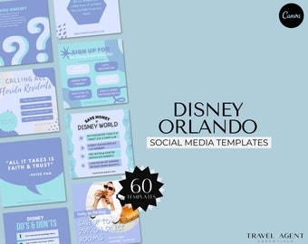 WDW Theme Park Social Media Posts 60 Days, Instagram Posts, Travel Agent Templates, Digital Download, Canva, Facebook, Travel Advisor