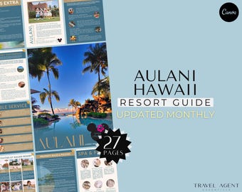 Aulani Hawaii Resort Guide, WDW Vacation, Travel Agent Templates, Canva