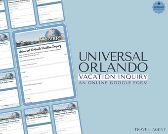 Cuestionario de consulta de viajes en línea de Universal Orlando para clientes, plantillas para agentes de viajes, consulta de vacaciones en WDW, cuestionario de Google Forms