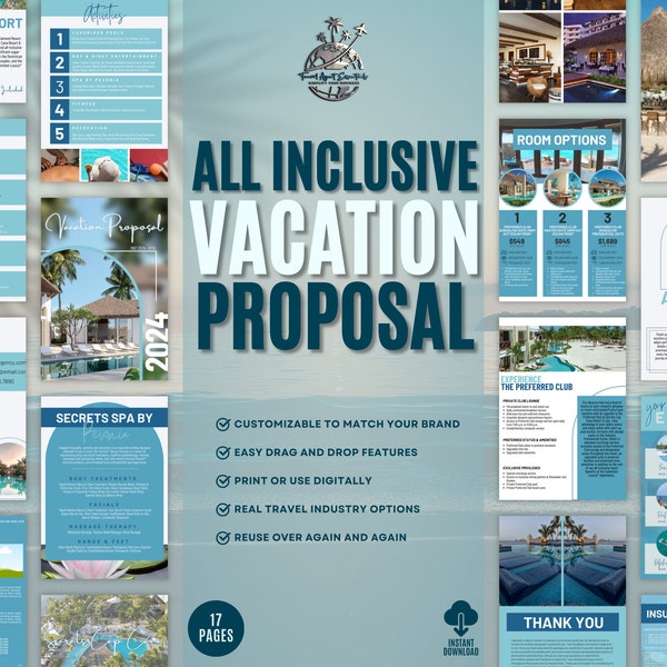 Reisebüro All Inclusive Resort Vorschlag Vorlage, Reisevorschlag Vorlage, Urlaubsvorschlag, Canva Template Reisebüro, Vorschlag PDF