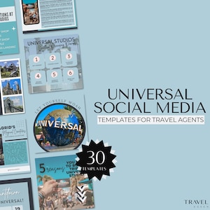 Universal Travel Agent Social Media Templates, Travel Agent Instagram Flyers, Travel Agency Templates, Theme Park Flyers, Canva Templates