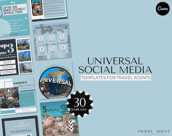 Universal Travel Agent Social Media Templates, Travel Agent Instagram Flyers, Travel Agency Templates, Theme Park Flyers, Canva Templates