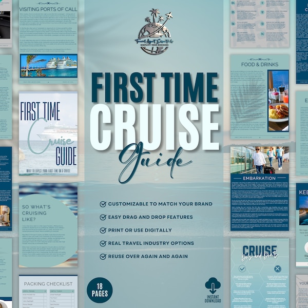 First Time Cruise Guide, Travel Agent Cruise Guide, Cruise Tips, Client Cruise Guide, Canva Template, Travel Agency Guide