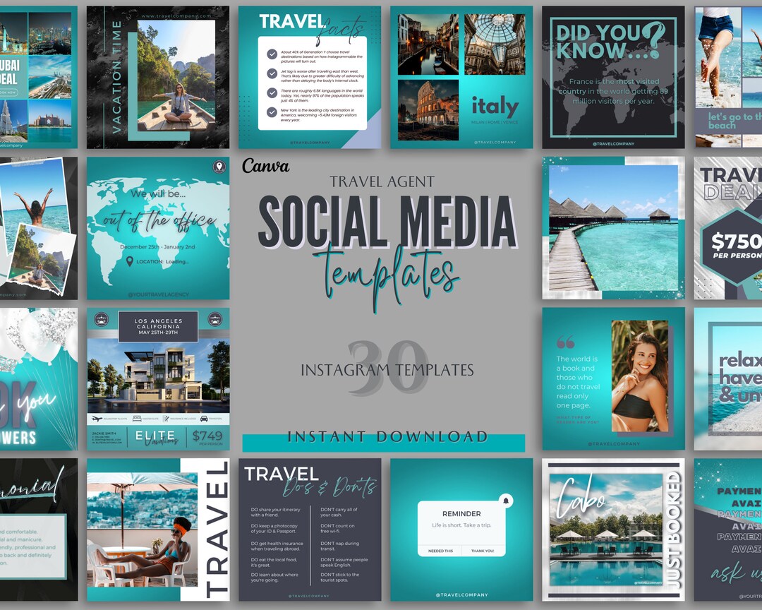 Social Media Templates for Travel Agents Instagram Facebook Digital ...