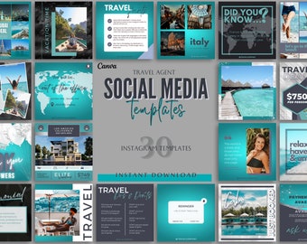 Social Media Templates for Travel Agents | Instagram | Facebook | Digital Download | Travel Agency | Travel Marketing | Branding | Canva