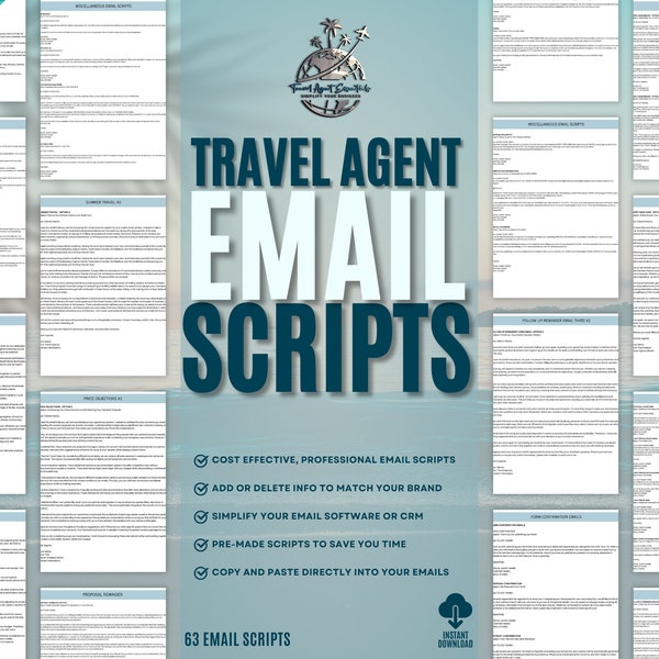 Travel Agent Email Scripts, 64 Email Travel Agency Templates, Canva Template, Email Marketing, Travel Agent Branding, Travel Business Emails