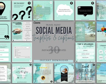 Social Media Flyer Templates, Interactive Instagram Travel Agent Posts, Canva Travel Agent Templates, Social Media Posts, Editable Templates