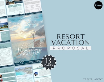 Resort Vacation Proposal Template, Travel Agent Template, Digital Download, PDF, Canva, Travel Advisor, Marketing, Client Proposal
