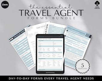 Travel Agent Forms Bundle, Travel Client Intake Form, Travelers Information Form, Credit Card Form, Travel Invoice