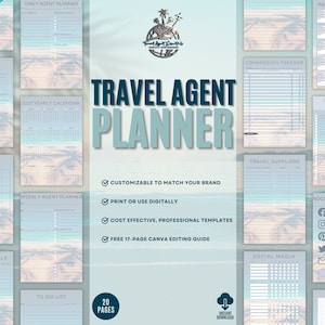 Travel Agent Planner, Printable Planner, Digital Download, PDF, Canva Template, Travel Agency, Daily, Weekly, Monthly, Yearly Calendar